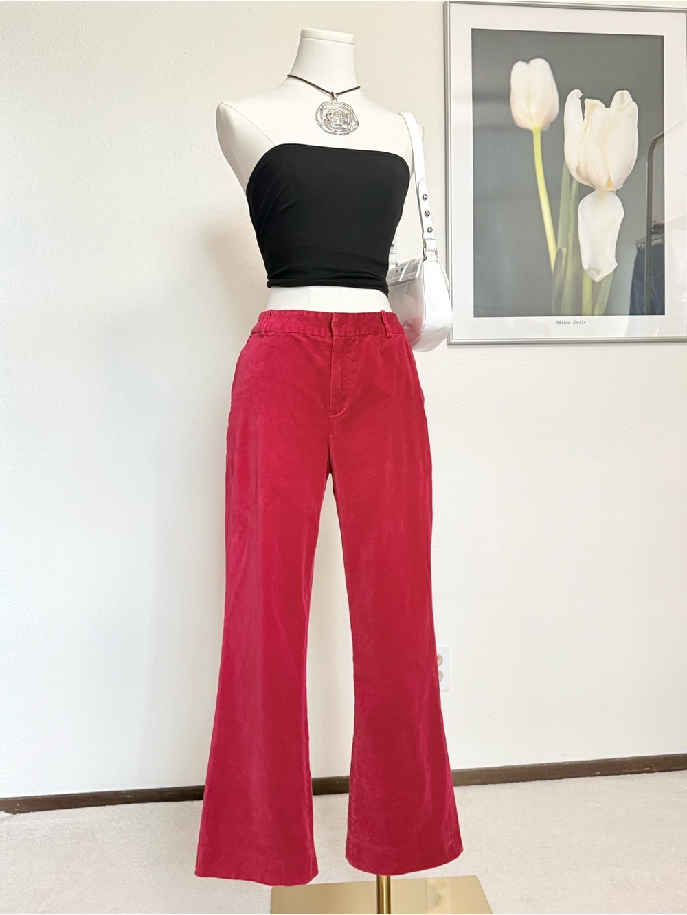 Vintage Lauren Ralph Lauren Cotton Velvet Bootcut Pants 90s Retro Cherry Girl